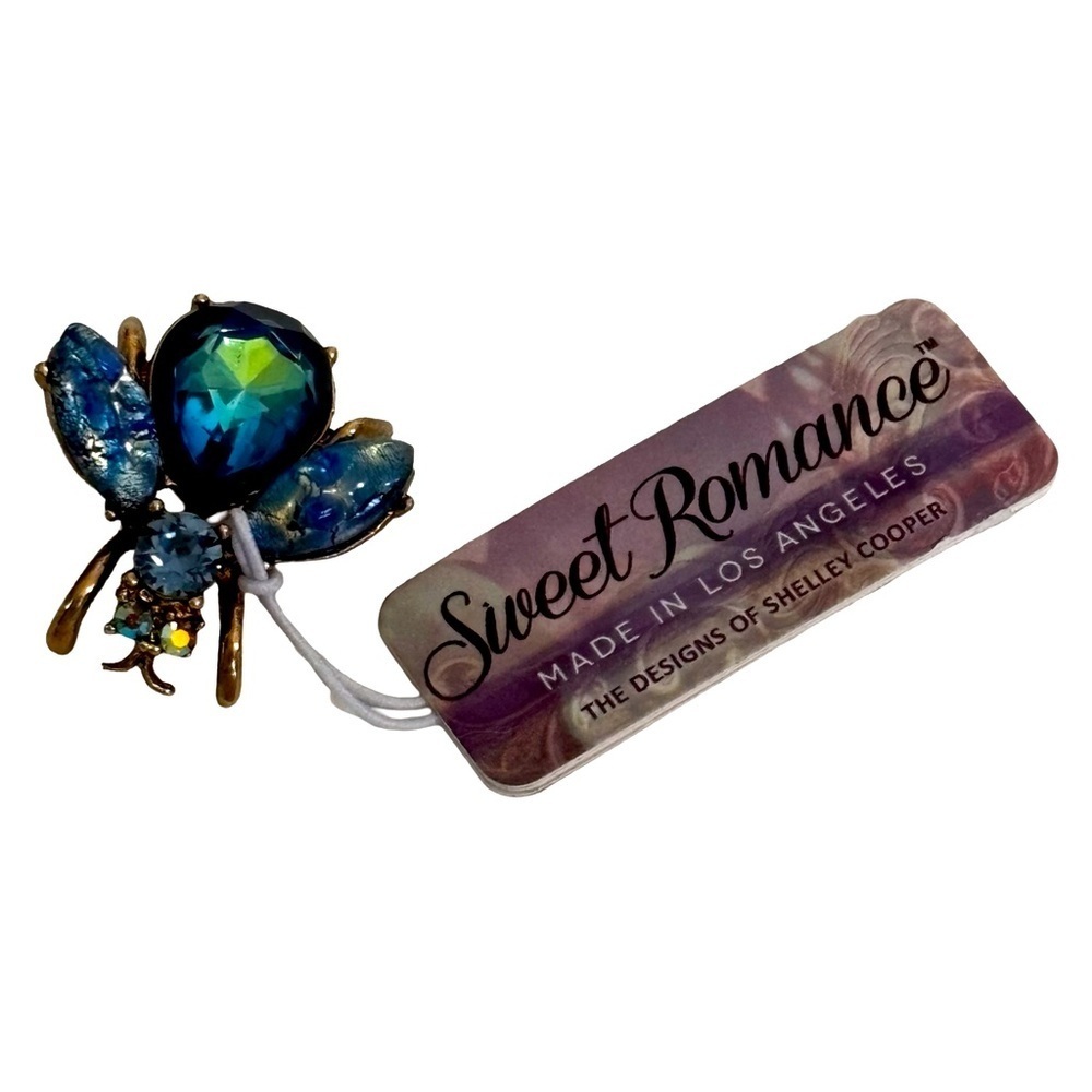 Sweet Romance New Bug Brooch Blue/Green Gold Tone